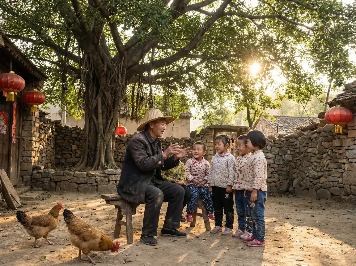 老人在大榕树下给孩子们讲故事 - 与子乱肉合集 乡村记忆
